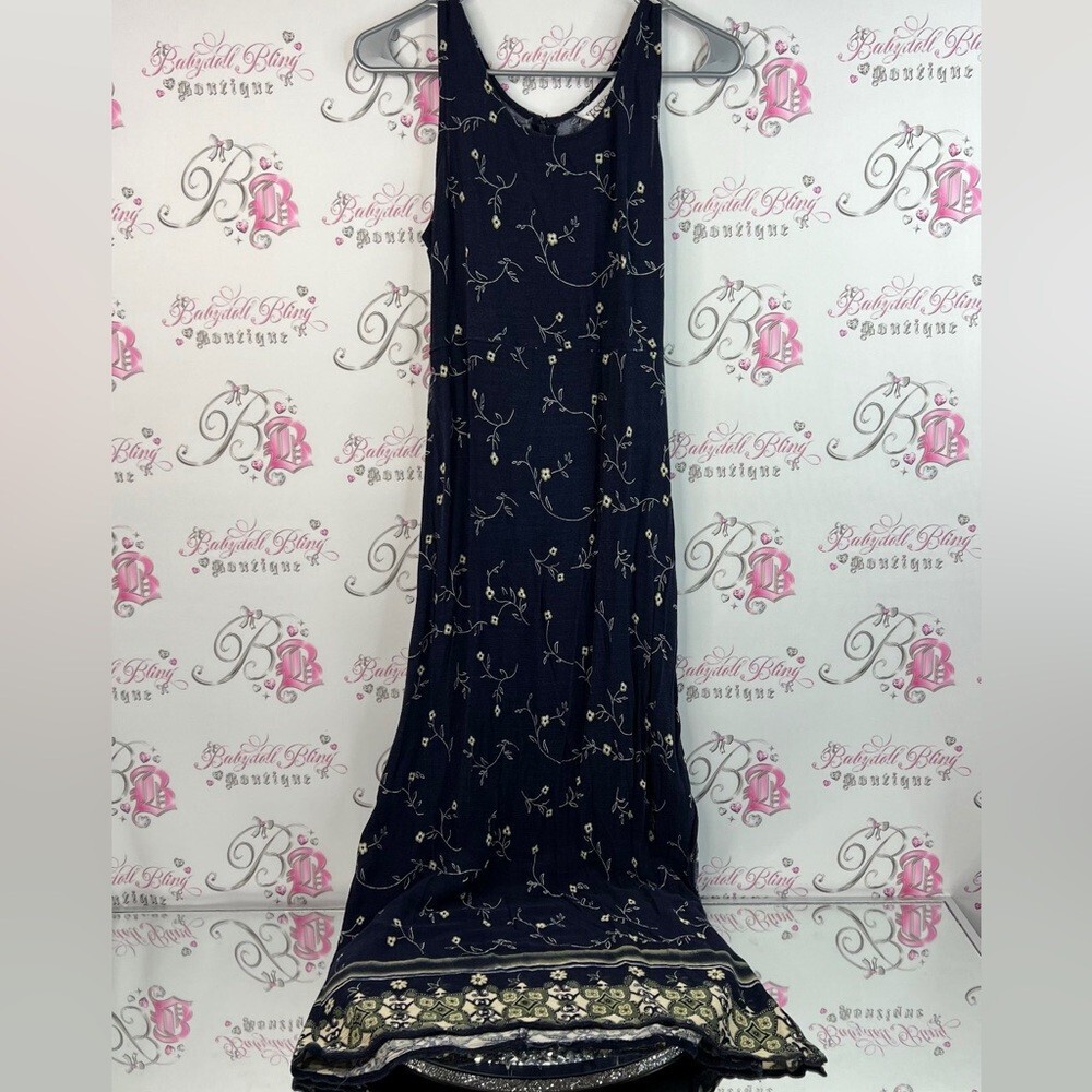 Jessica dress maxi long vintage belted tie up ribbon bow Navy Floral Maxi Dress